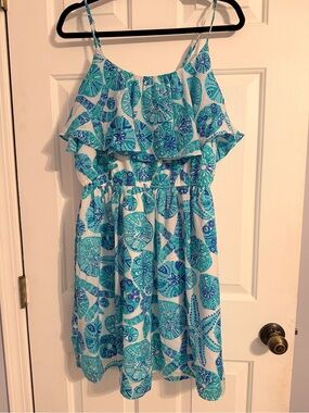 Lilly Pulitzer Teal & Aqua Sand Dollar Ruffle Sundress